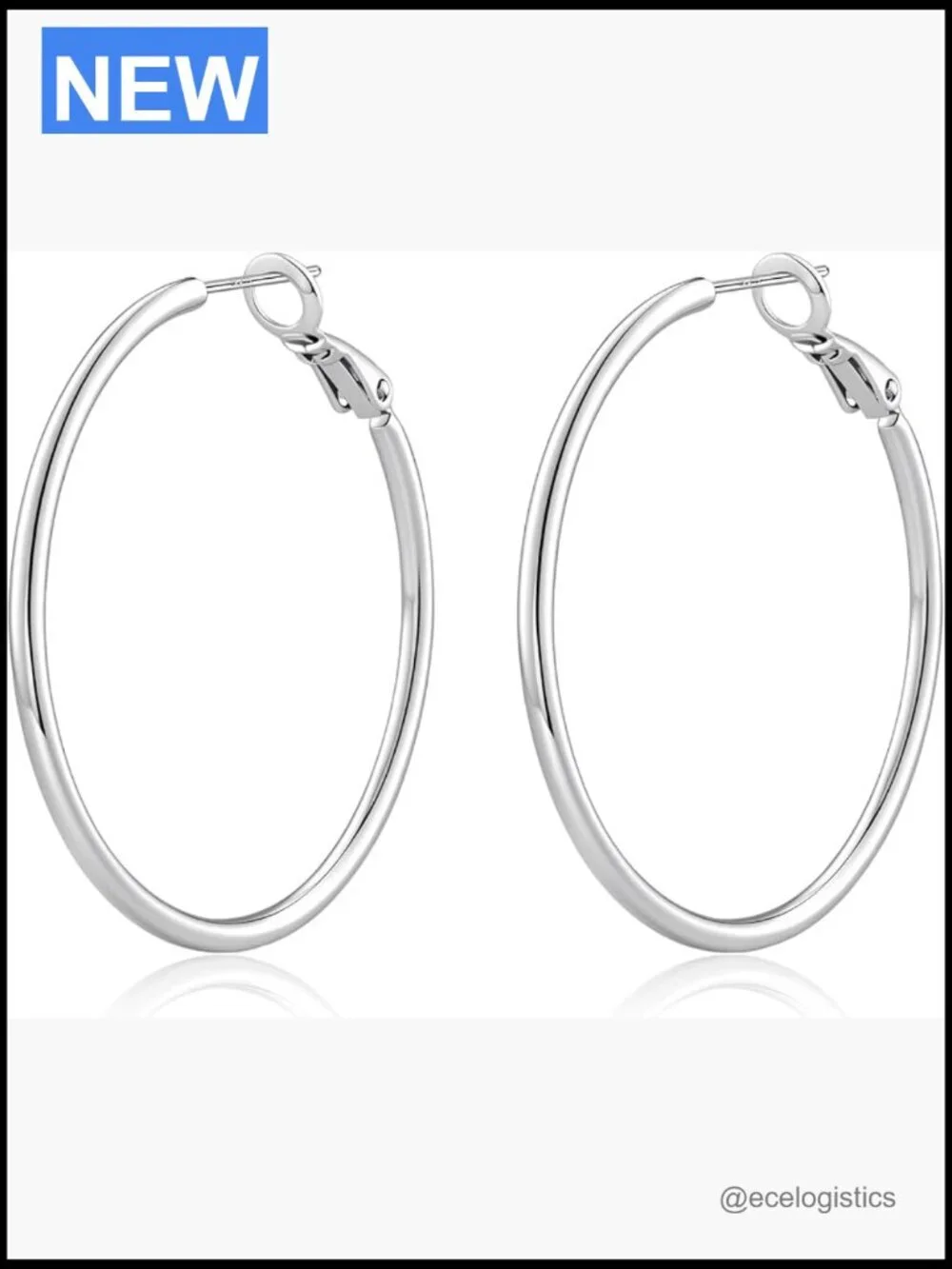 40mm Silver Hoop Earrings Hypoallergenic Sterling Silver Post Lightweight Daily